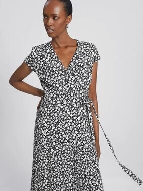 & Other Stories Black and White Floral Wrap Midi Dress